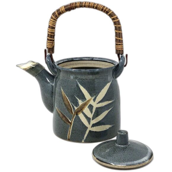 Vintage Studio Art Pottery Tea Set Bamboo Design Stoneware Teapot & 4 Cups Mugs - Picture 12 of 16